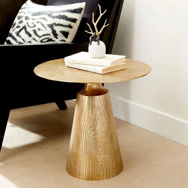 Contemporary Modern Gold Metal Round End Table 20.75"