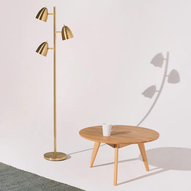 Brightech Jacob 64" Modern 3-Light Adjustable LED Floor Lamp with Gold Brass Finish and Metal Cone Shades, Bulbs Included