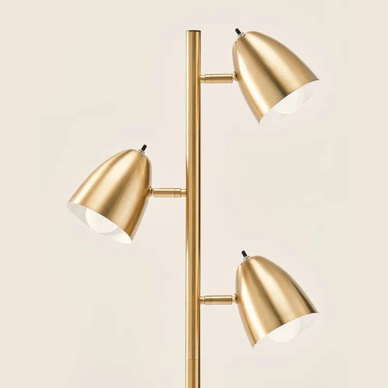 Brightech Jacob 64" Modern 3-Light Adjustable LED Floor Lamp with Gold Brass Finish and Metal Cone Shades, Bulbs Included