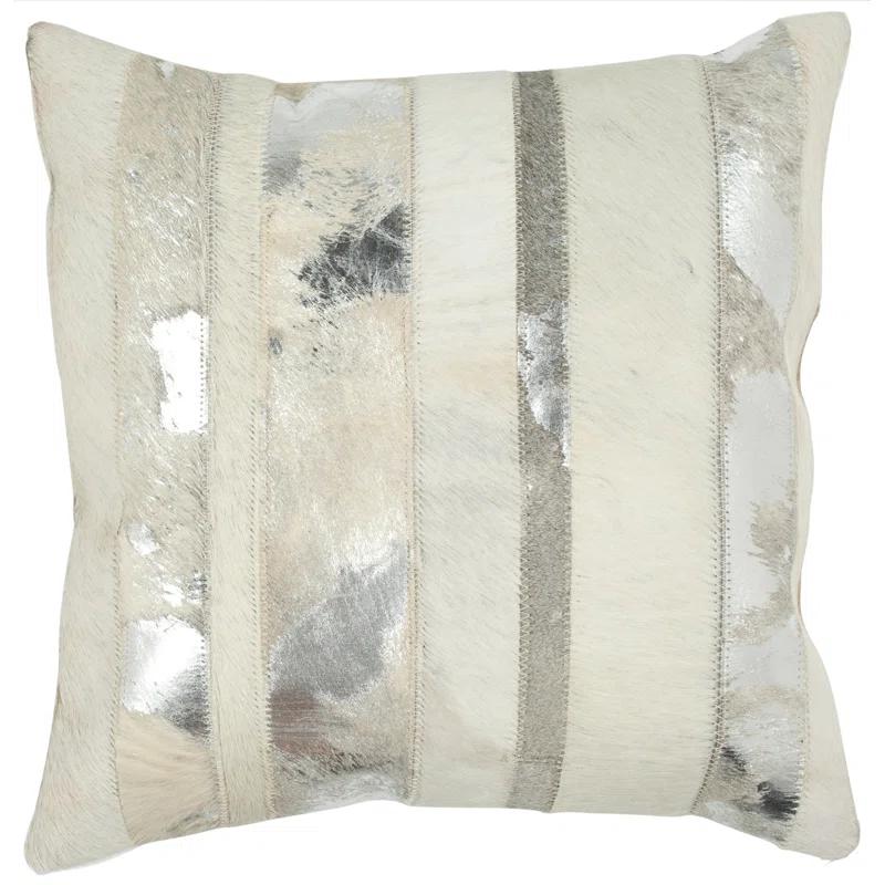 Silver Striped Cowhide and Suede 22'' Square Pillow Set