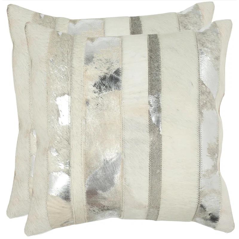 Silver Striped Cowhide and Suede 22'' Square Pillow Set