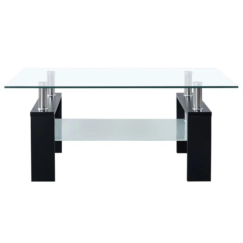 Orren Ellis Paizleigh vidaXL Coffee Table, Tempered Glass Top, Center Table, 37.4''x21.7''x15.7''