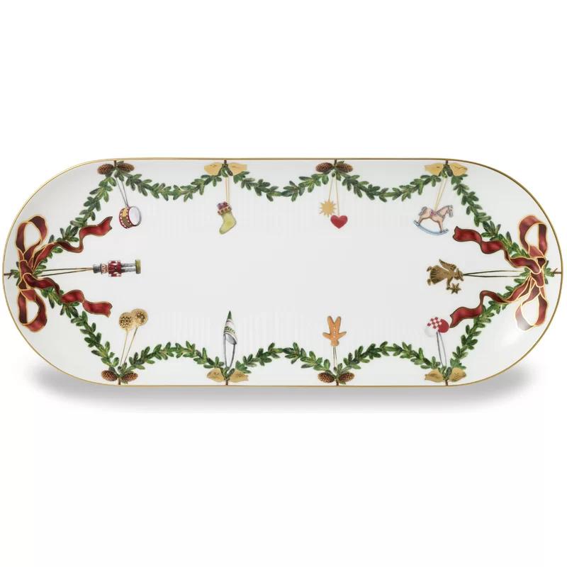 Royal Copenhagen Inspired Ceramic Tiered Oval Christmas Serving Platter