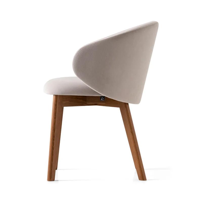 Taupe Barrel Armchair with Walnut Beechwood Legs and Polyester Upholstery