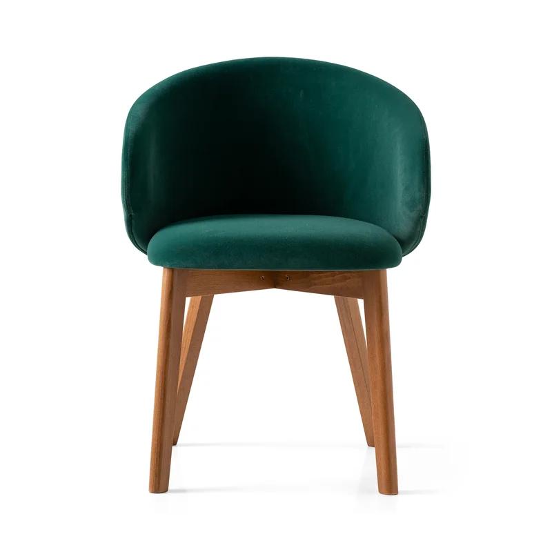 Taupe Barrel Armchair with Walnut Beechwood Legs and Polyester Upholstery