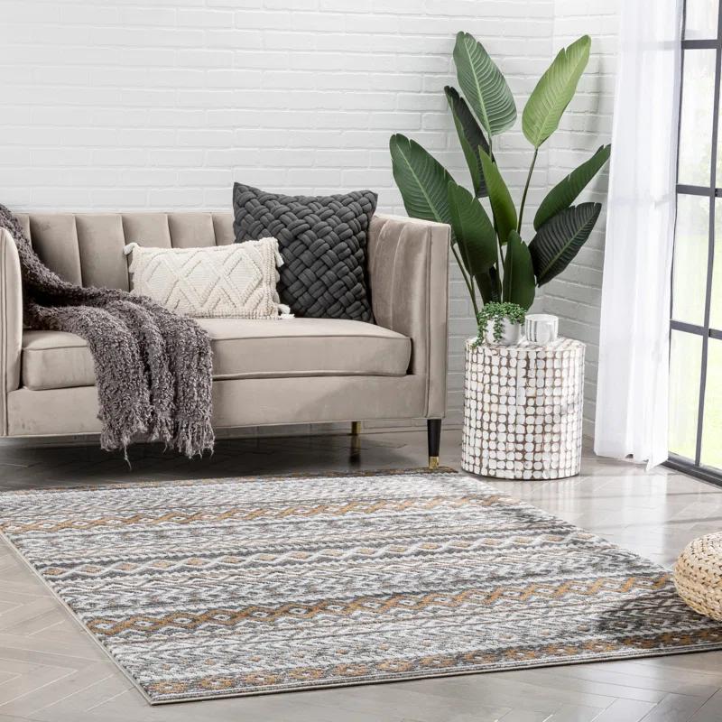 Verity Soft Gray Geometric Synthetic Area Rug, 3'11" x 5'3"