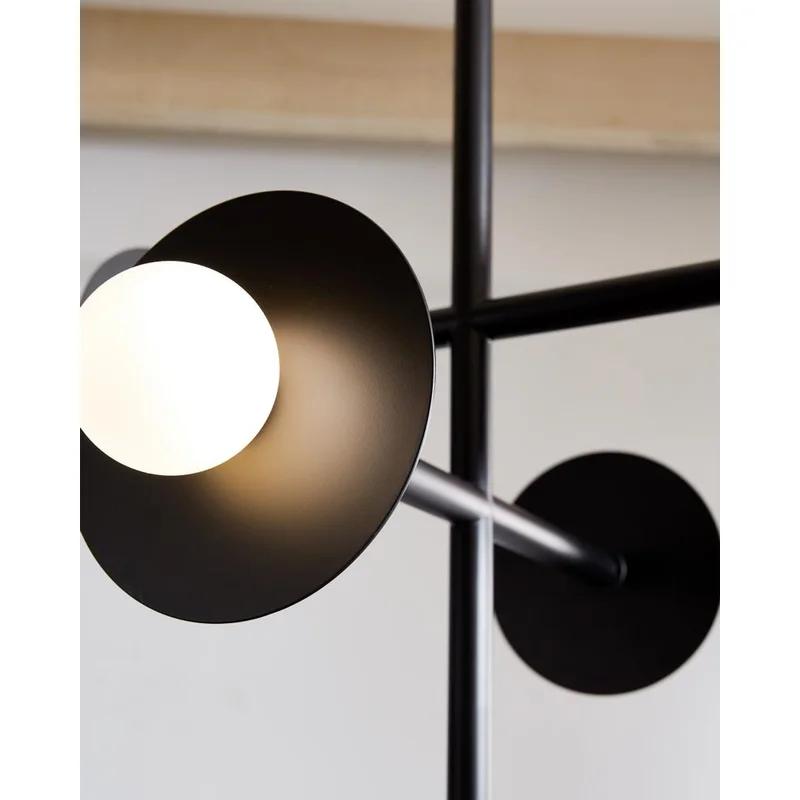Nodes Large Midnight Black Curvilinear Chandelier with Milk Glass Globes