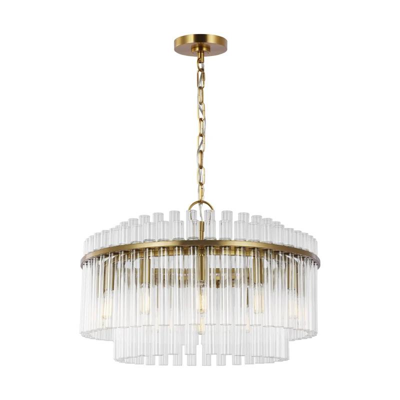 Beckett Burnished Brass 12-Light Drum Chandelier with Clear Glass Shades