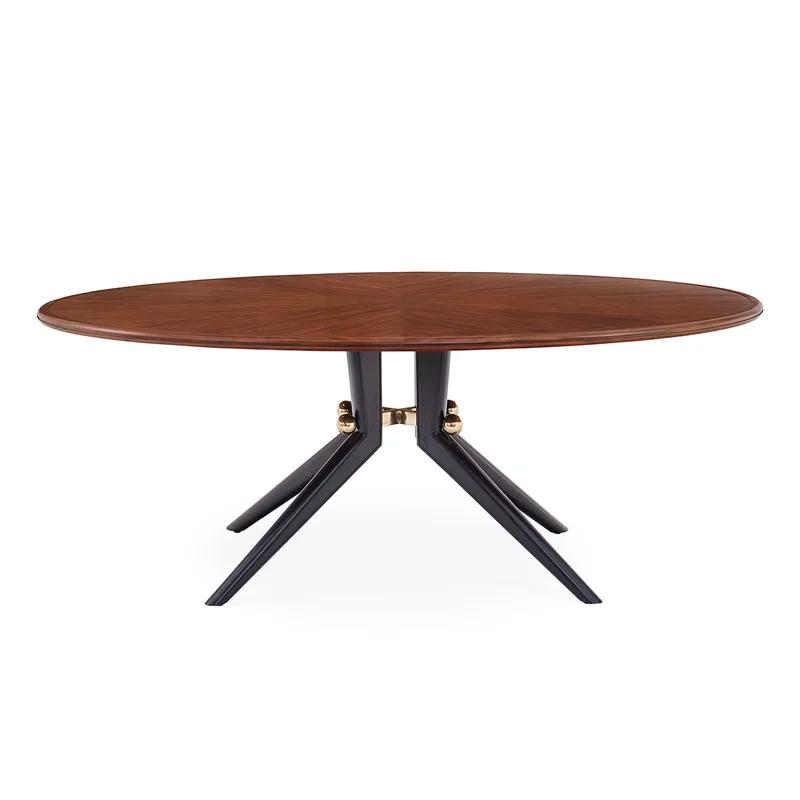 Ebonized Mahogany Oval Dining Table with Brass Accents, Seats 8