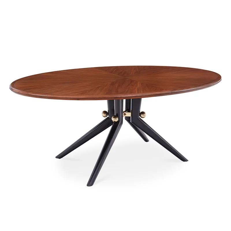 Ebonized Mahogany Oval Dining Table with Brass Accents, Seats 8