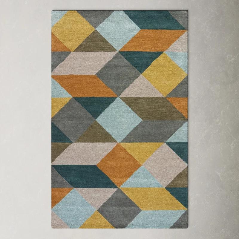 Storm Gray Handmade Tufted Wool Geometric Area Rug - 2'x3'