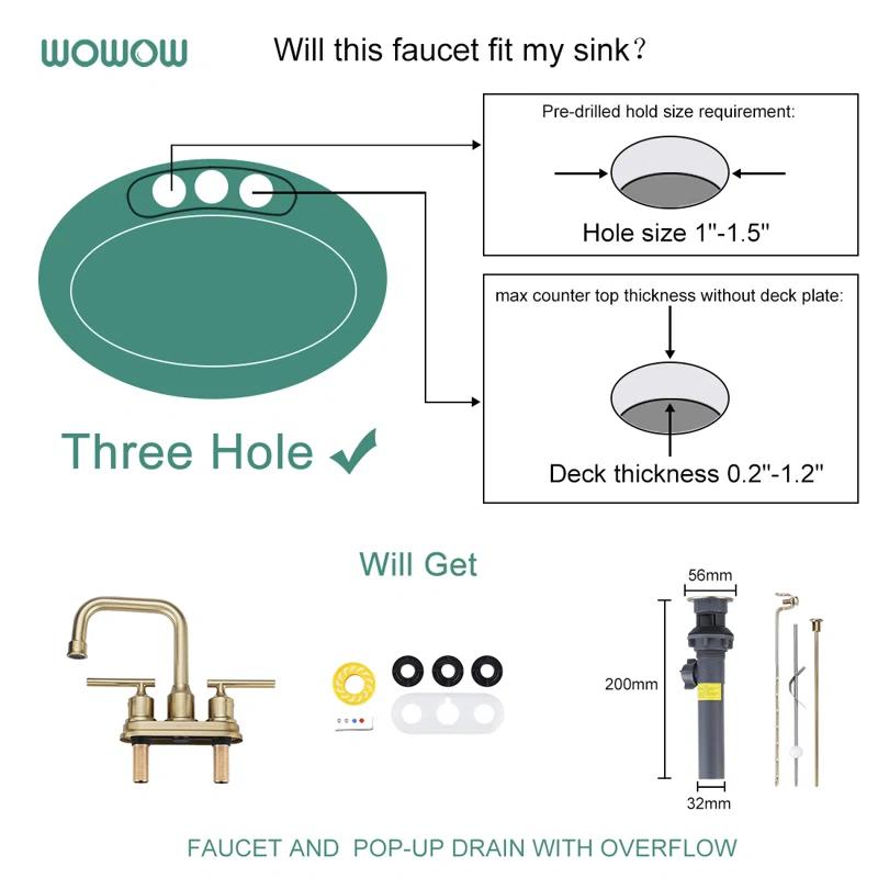 Centerset 2-handle Bathroom Faucet with Drain Assembly