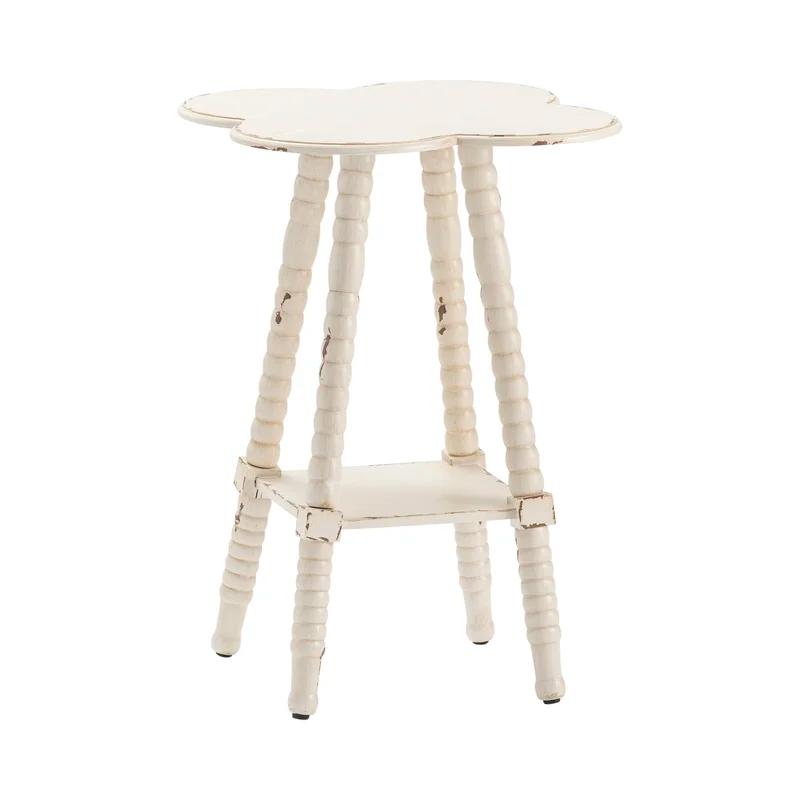 Charming Clover Beige Wood and Metal Accent Table with Storage