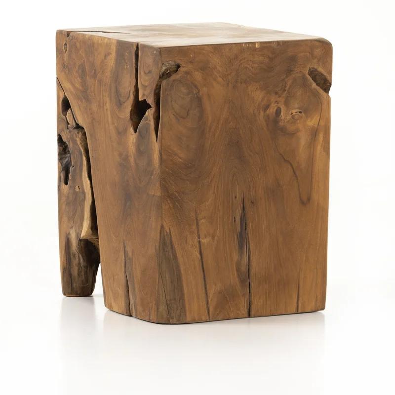 Modern Teak Root 12" Square Stool in Rich Brown