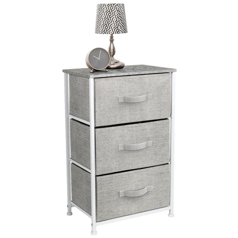 Sorbus 3-Drawer Steel Frame Nightstand with Wood Top - Gray