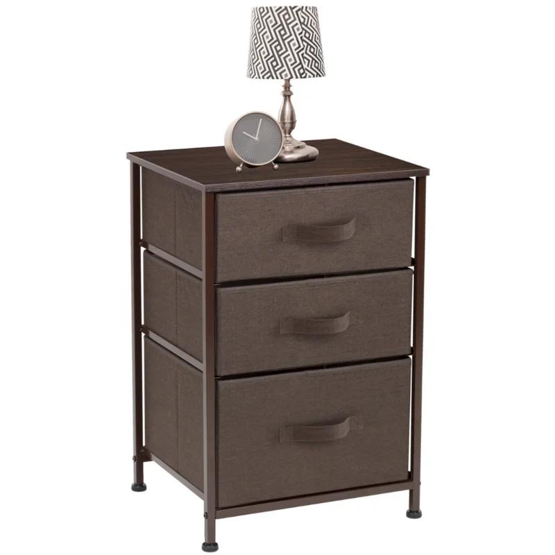 Sorbus Brown 3-Drawer Compact Nightstand with Steel Frame and Wood Top