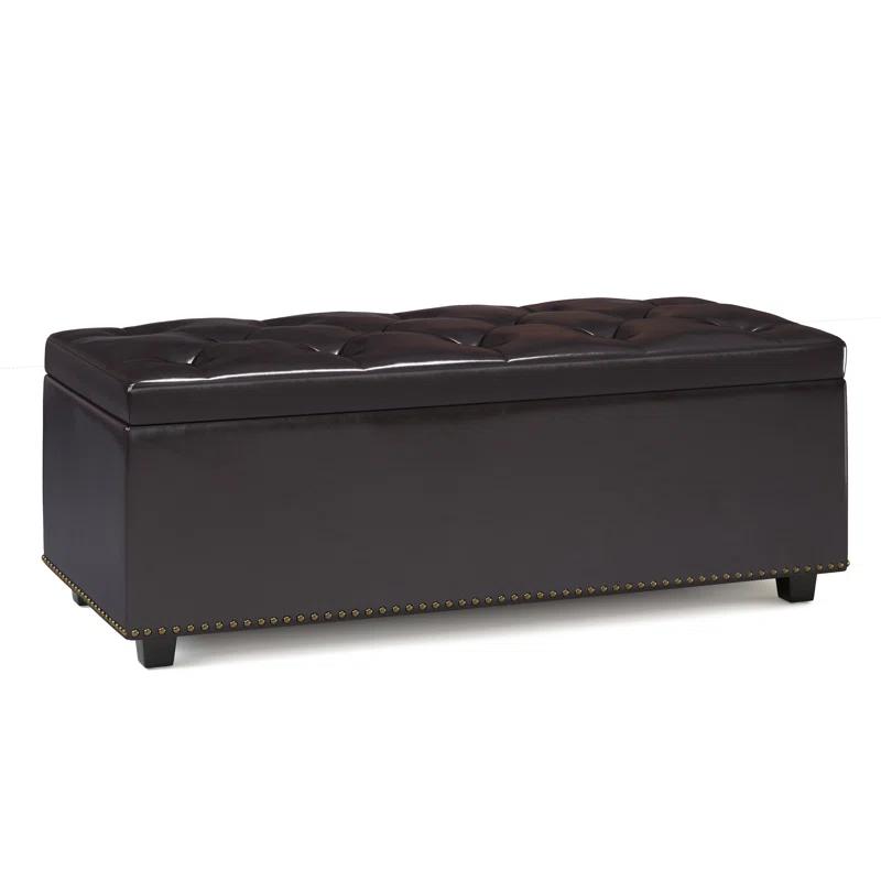 Simpli Home Hamilton 44"W Upholstered Lift-Top Storage Ottoman with Nailhead Trim and Tufted Detailing