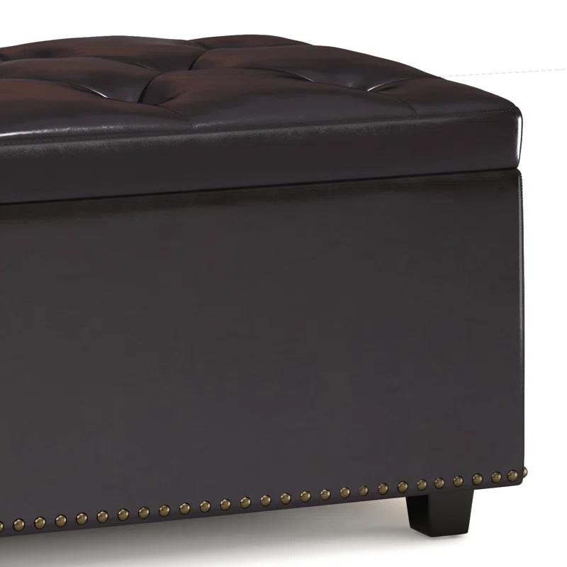 Simpli Home Hamilton 44"W Upholstered Lift-Top Storage Ottoman with Nailhead Trim and Tufted Detailing
