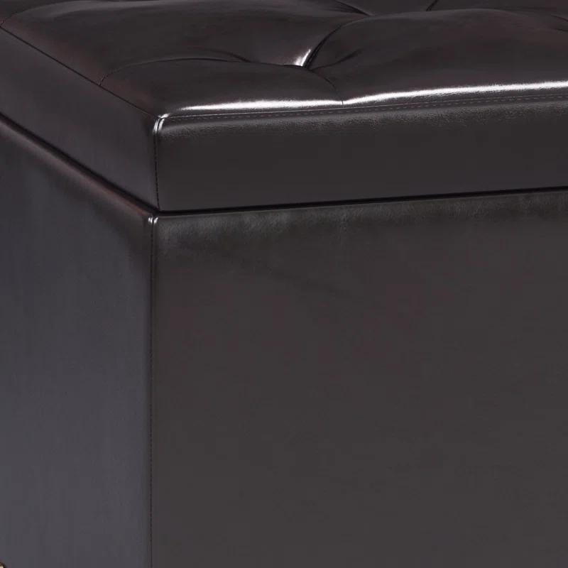 Simpli Home Hamilton 44"W Upholstered Lift-Top Storage Ottoman with Nailhead Trim and Tufted Detailing