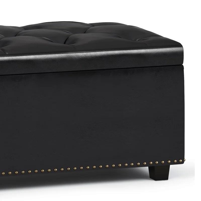 Simpli Home Hamilton 44"W Upholstered Lift-Top Storage Ottoman with Nailhead Trim and Tufted Detailing
