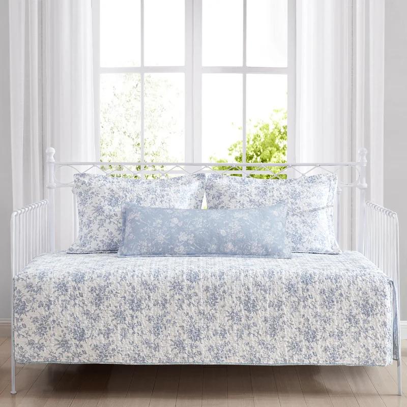 Blue Floral Cotton Reversible Daybed Cover Set