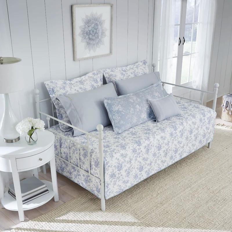 Blue Floral Cotton Reversible Daybed Cover Set