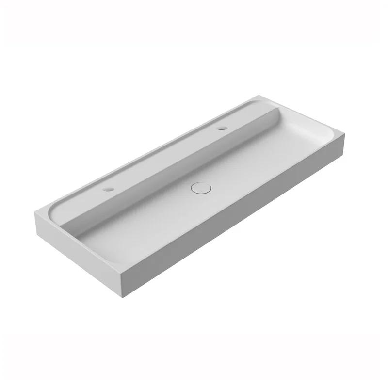 Glossy White Porcelain 18'' Rectangular Wall-Mount Bathroom Sink