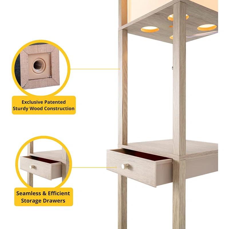 Latitude Run® 72" Column Floor Lamp With Shelves and 3 Drawers