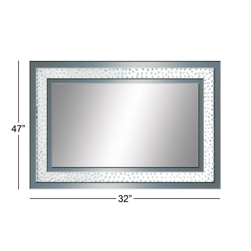 Elegant Rectangular Wood Wall Mirror with Silver Accents