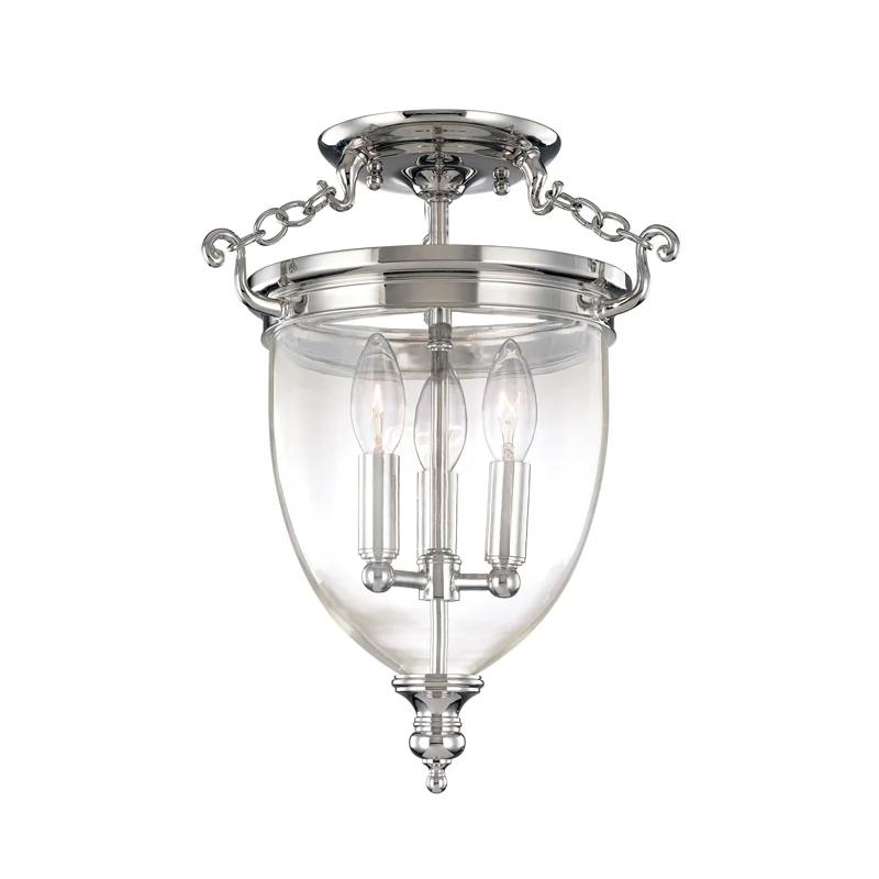 Regency Elegance 11" 3-Light Polished Nickel & Glass Jar Semi-Flush Mount