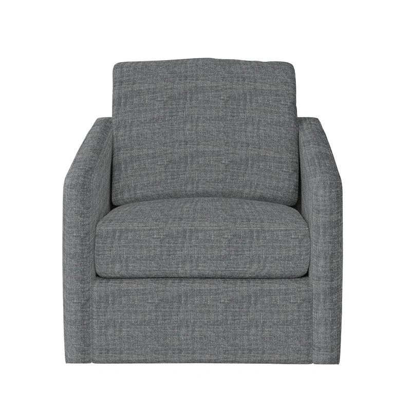 Landry Gray Leather Swivel Armchair with Square Arms