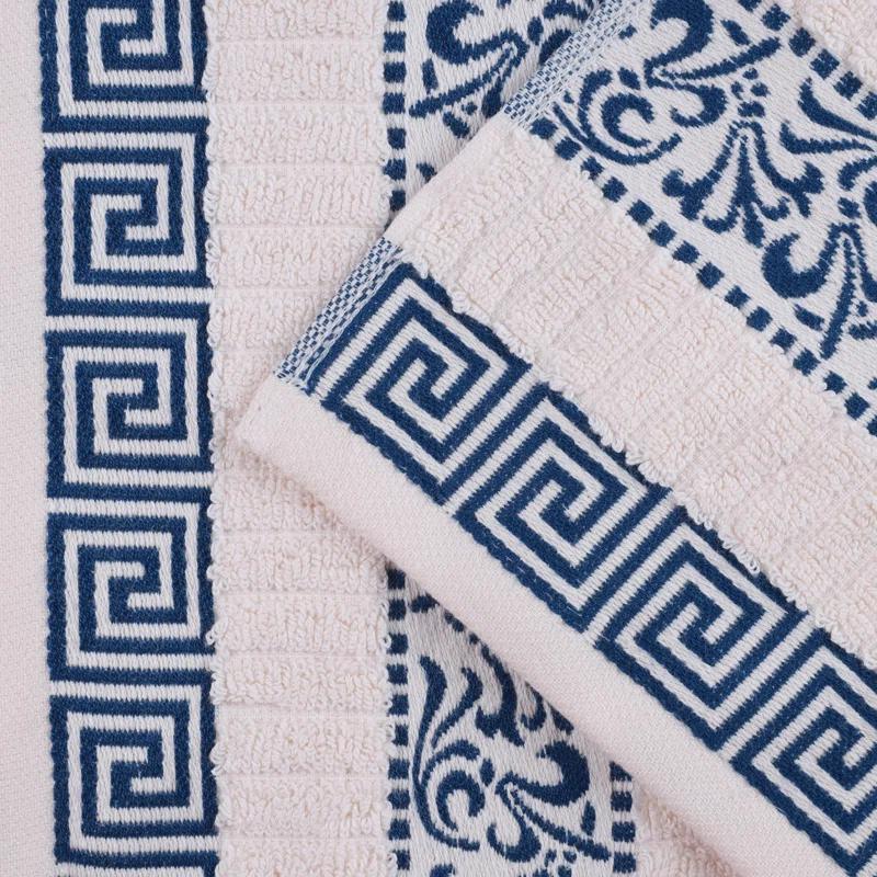 Superior Athens Cotton Medium Weight Floral Border Greek Key Trim 8 Piece Assorted Towel Set by Superior