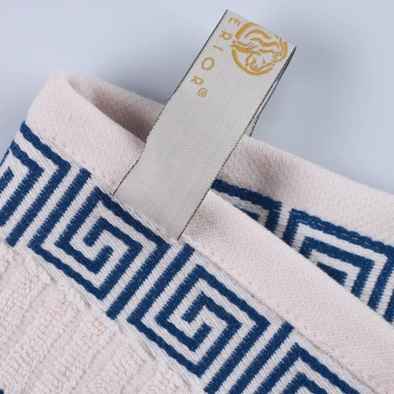 Ivory and Navy Cotton Towel Set with Greek Key Trim