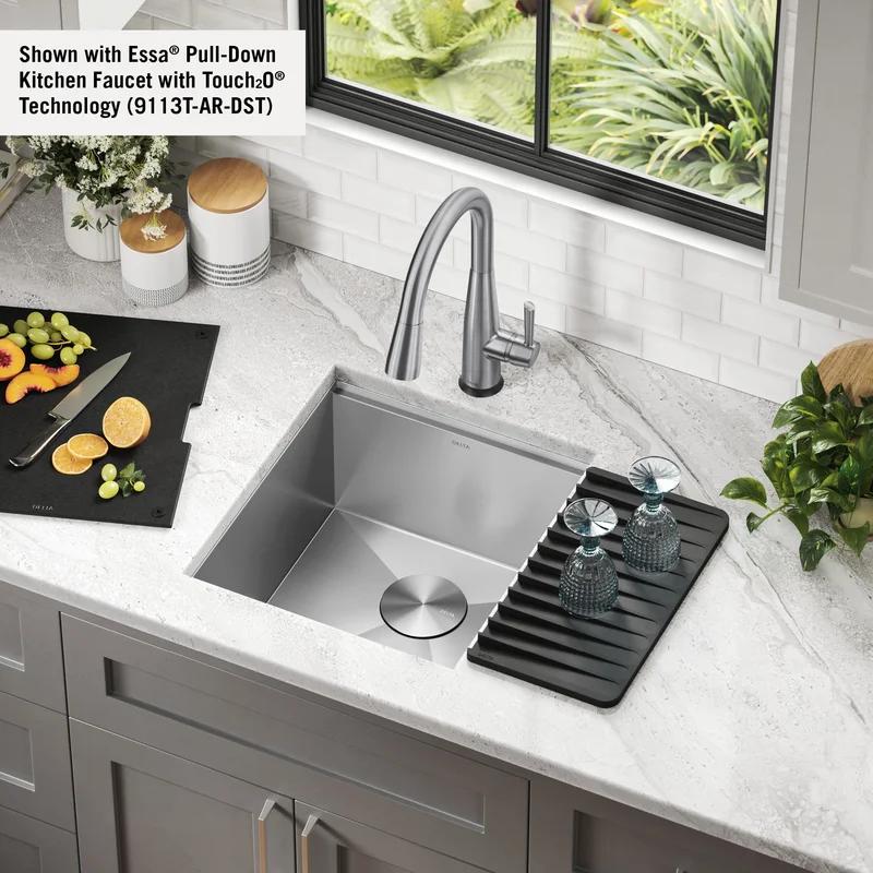 Delta Rivet 17" Stainless Steel Undermount Workstation Bar Sink with Accessories