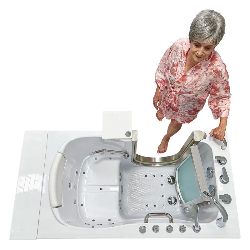 Royal 32"x52" Acrylic Air and Hydro Massage Walk-In Bathtub, FastFill Faucet, Carrara Wall Surround