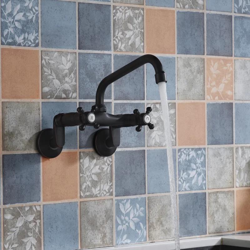 Elegant Antique Bronze Dual-Handle Wall-Mount Kitchen Faucet