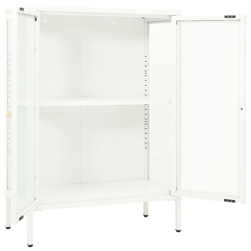 Sleek White Steel and Glass Sideboard with Adjustable Shelves
