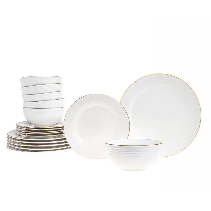 Elegant Porcelain 18-Piece White & Gold Rim Dinnerware Set, Service for 6