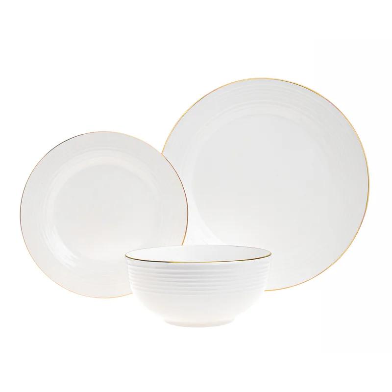 Elegant Porcelain 18-Piece White & Gold Rim Dinnerware Set, Service for 6