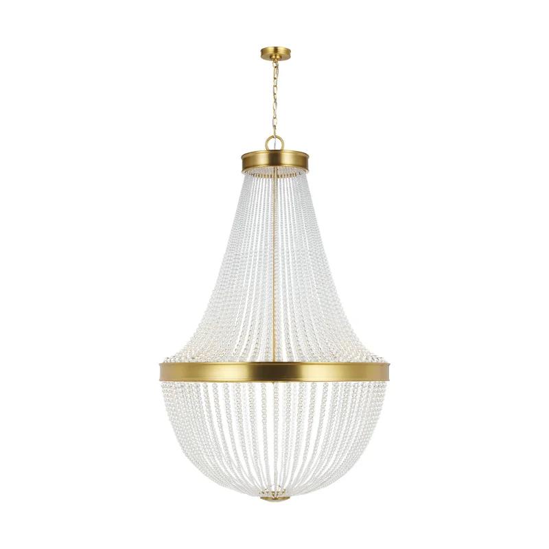 Burnished Brass Beaded 12-Light Empire Chandelier