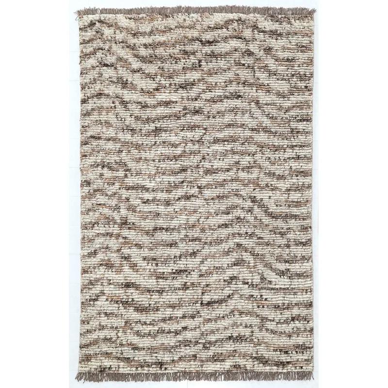 Catskills Essence Hand-Knotted Wool Shag Rug in Natural Shades, 5'x8'