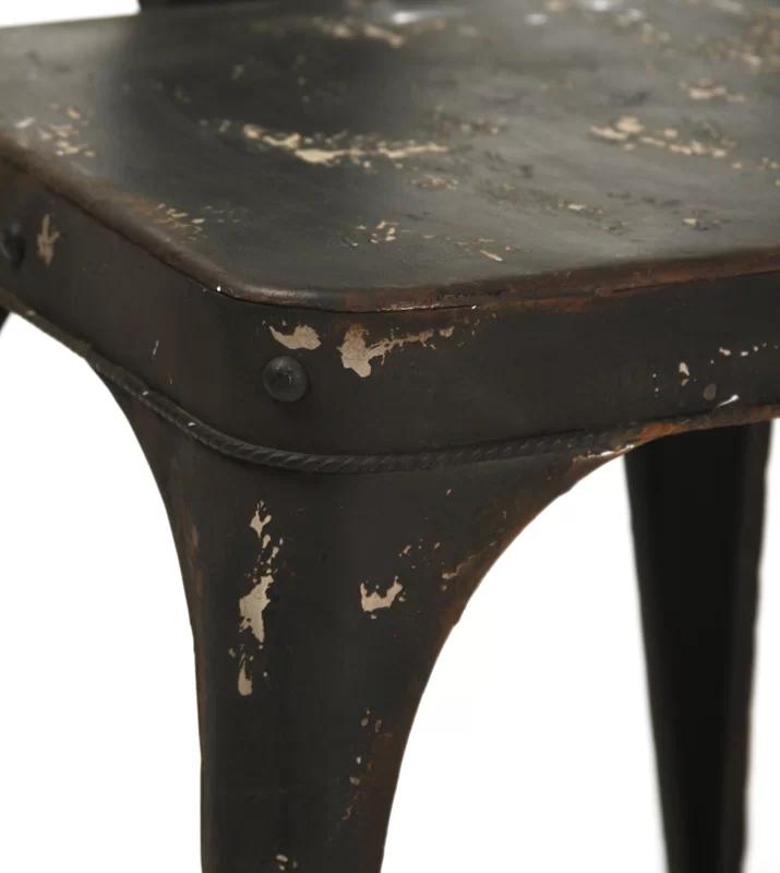 Antique Black Leather Upholstered Slat Side Chair
