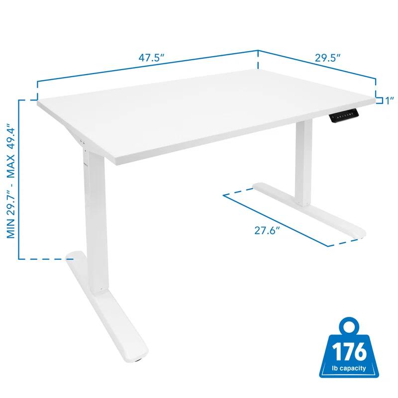 Electric Adjustable Height Sit-Stand Desk with Power Outlet, White Steel