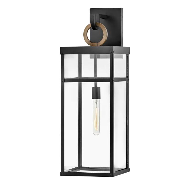 Porter Modern Farmhouse 1-Light Outdoor Wall Lantern in Black and Bronze