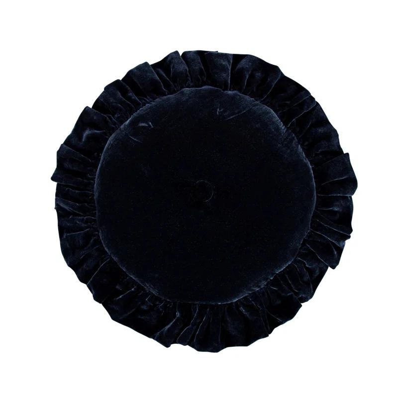 HiEnd Accents Stella Faux Silk Velvet Ruffled Romantic Western 18 inch Round Decorative Pillow