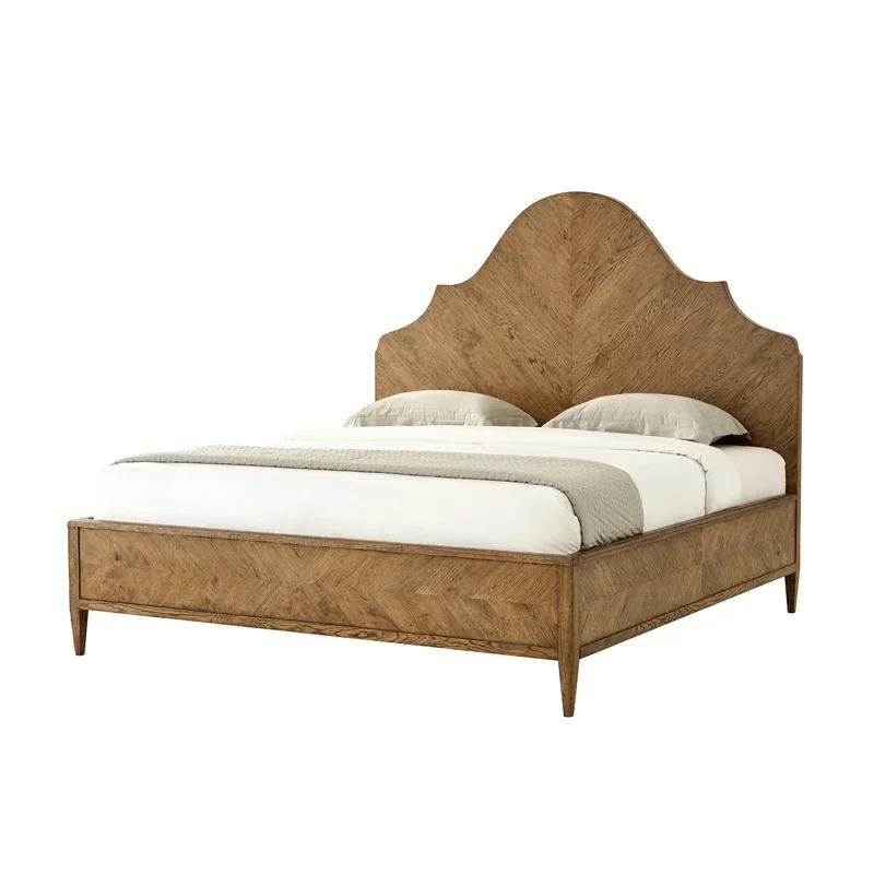 Dawn Oak Wood Queen Bed with Herringbone Headboard