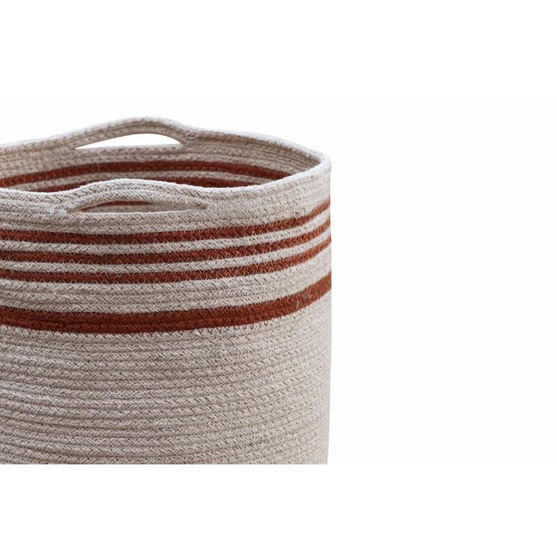 Twin Toffee Braided Cord Reversible Fabric Basket with Handles