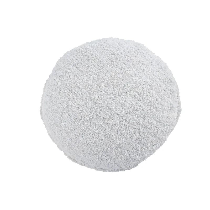 Ivory White Cotton Round Pouf Ottoman