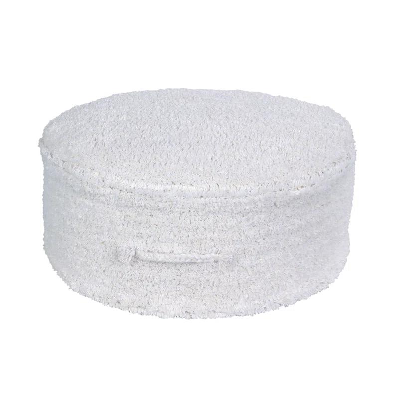 Ivory White Cotton Round Pouf Ottoman