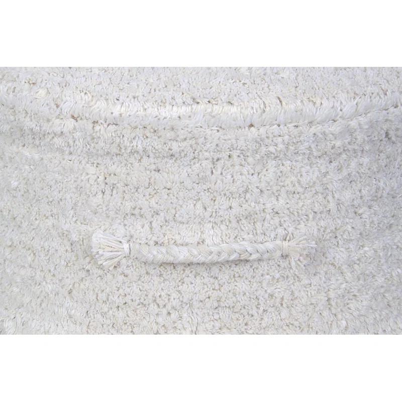 Ivory White Cotton Round Pouf Ottoman